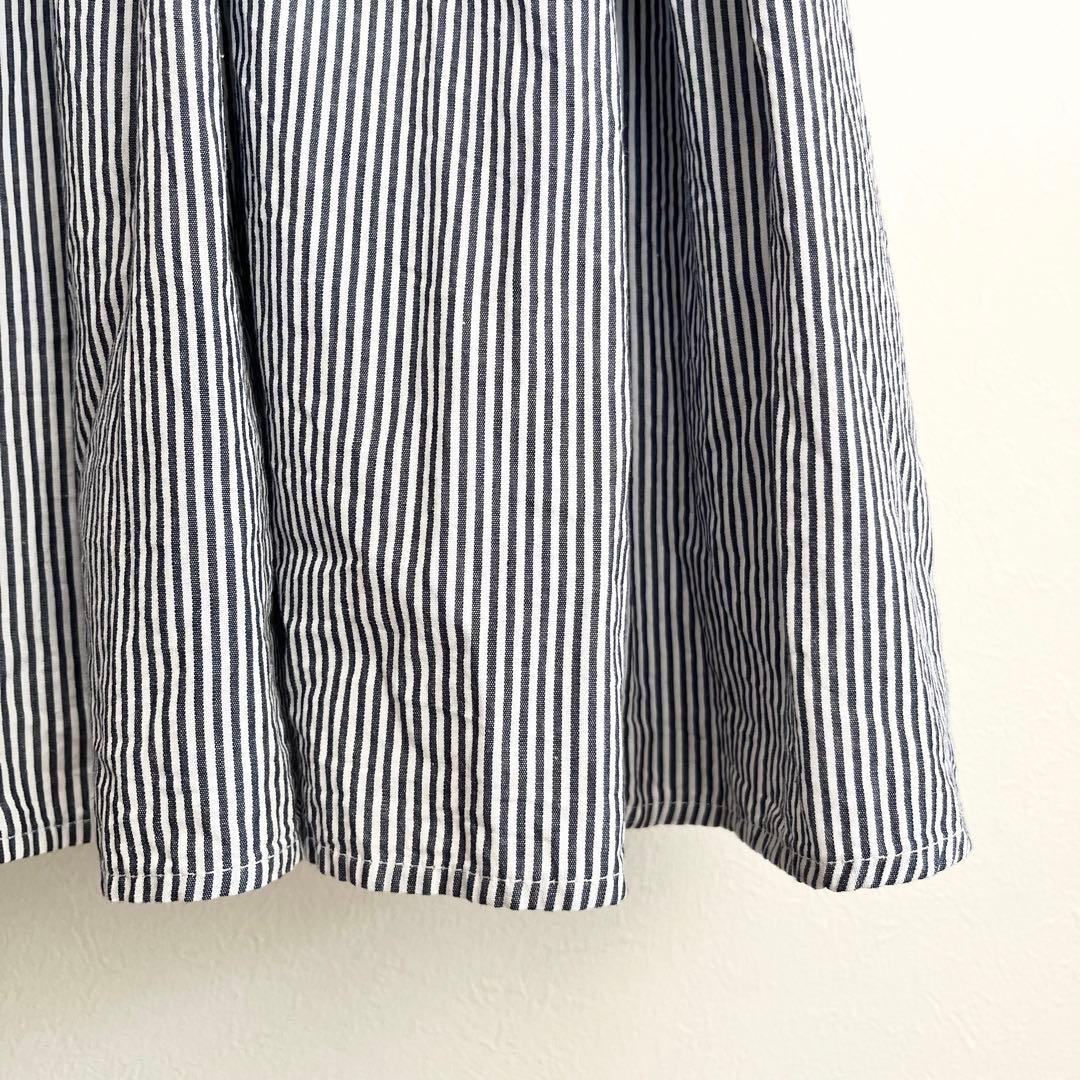 定価2.2万 ビアズリー 先染めギャザーワンピース ストライプ ネイビー 定番