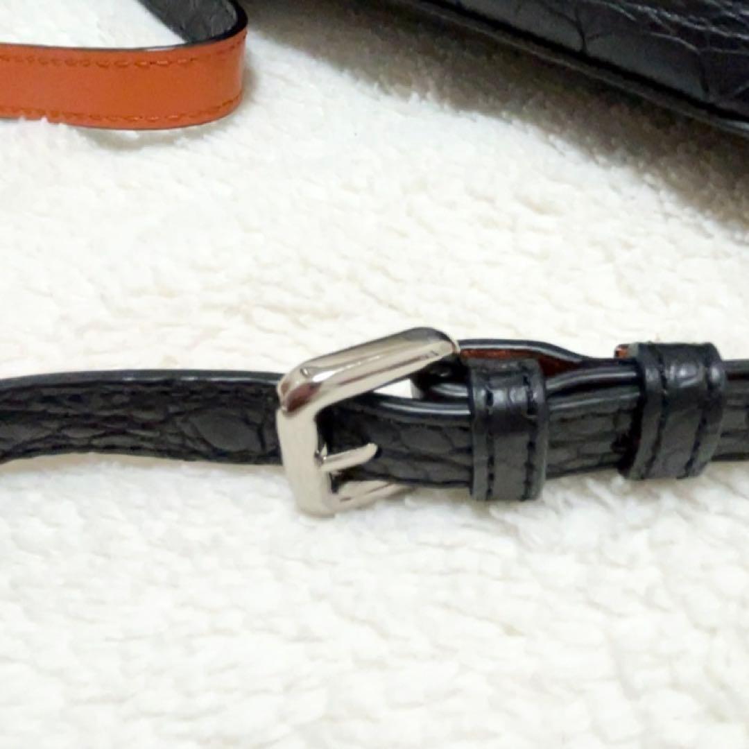 美品 本革 ショルダーバッグ クロコダイル レディース 黒 ブラック 三京商会