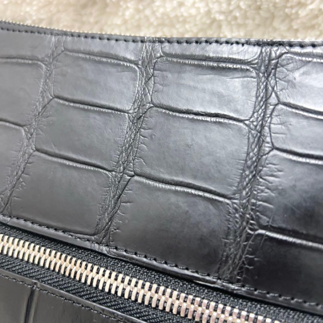 美品 本革 ショルダーバッグ クロコダイル レディース 黒 ブラック 三京商会