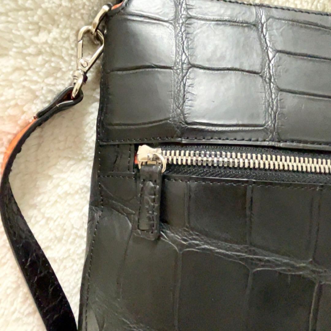 美品 本革 ショルダーバッグ クロコダイル レディース 黒 ブラック 三京商会