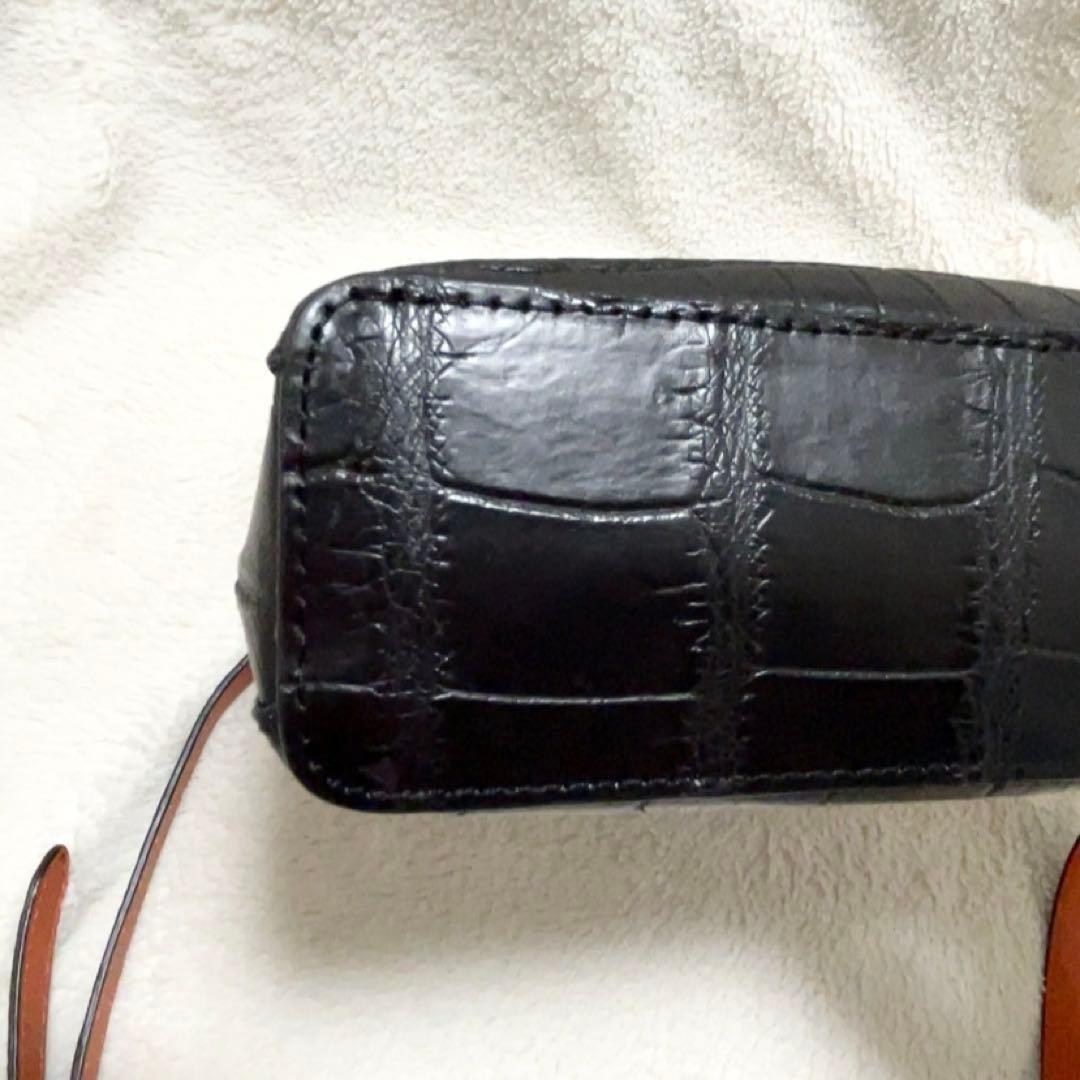 美品 本革 ショルダーバッグ クロコダイル レディース 黒 ブラック 三京商会