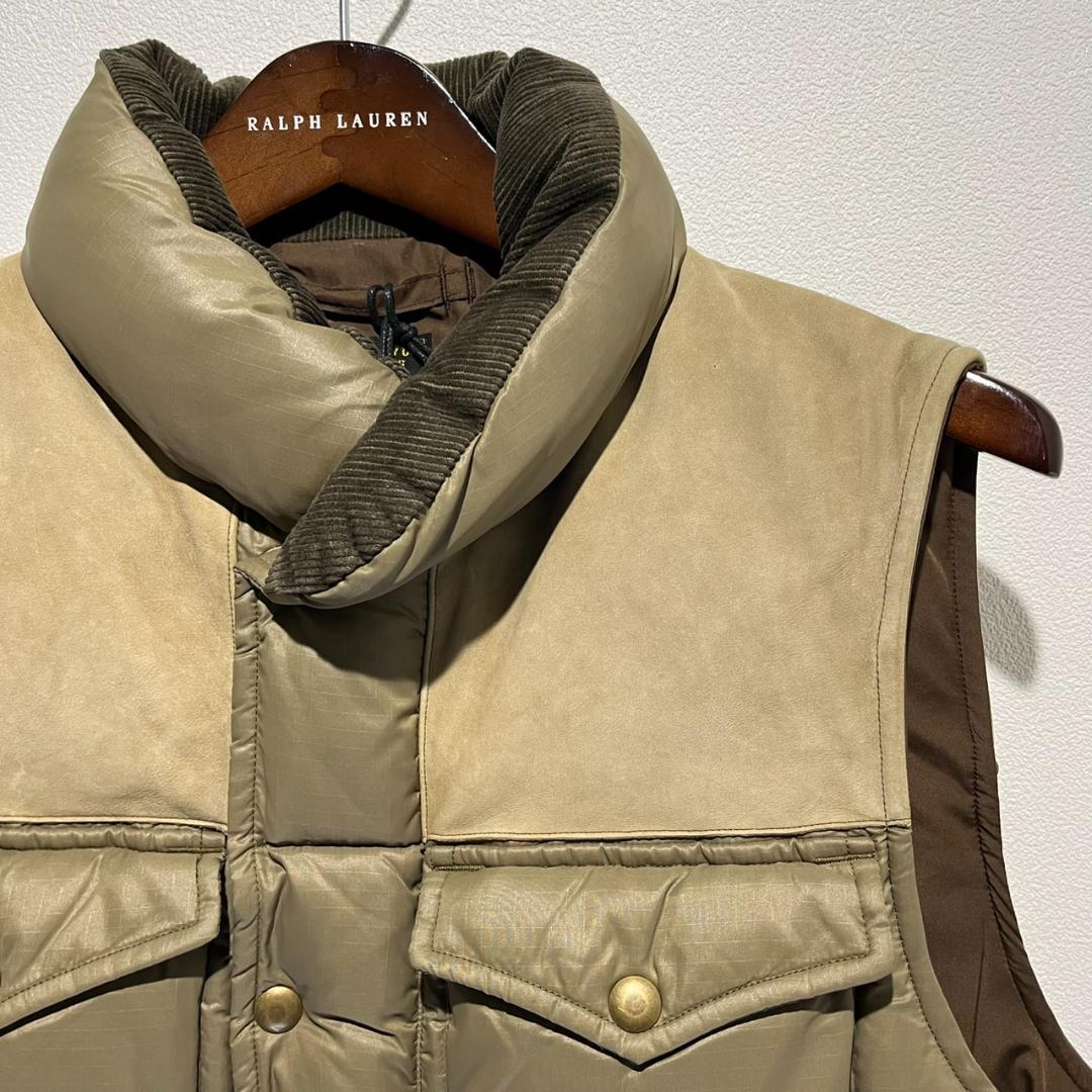 S【未使用】RRL レザーヨーク キルテッド リップストップ ベスト オリーブ