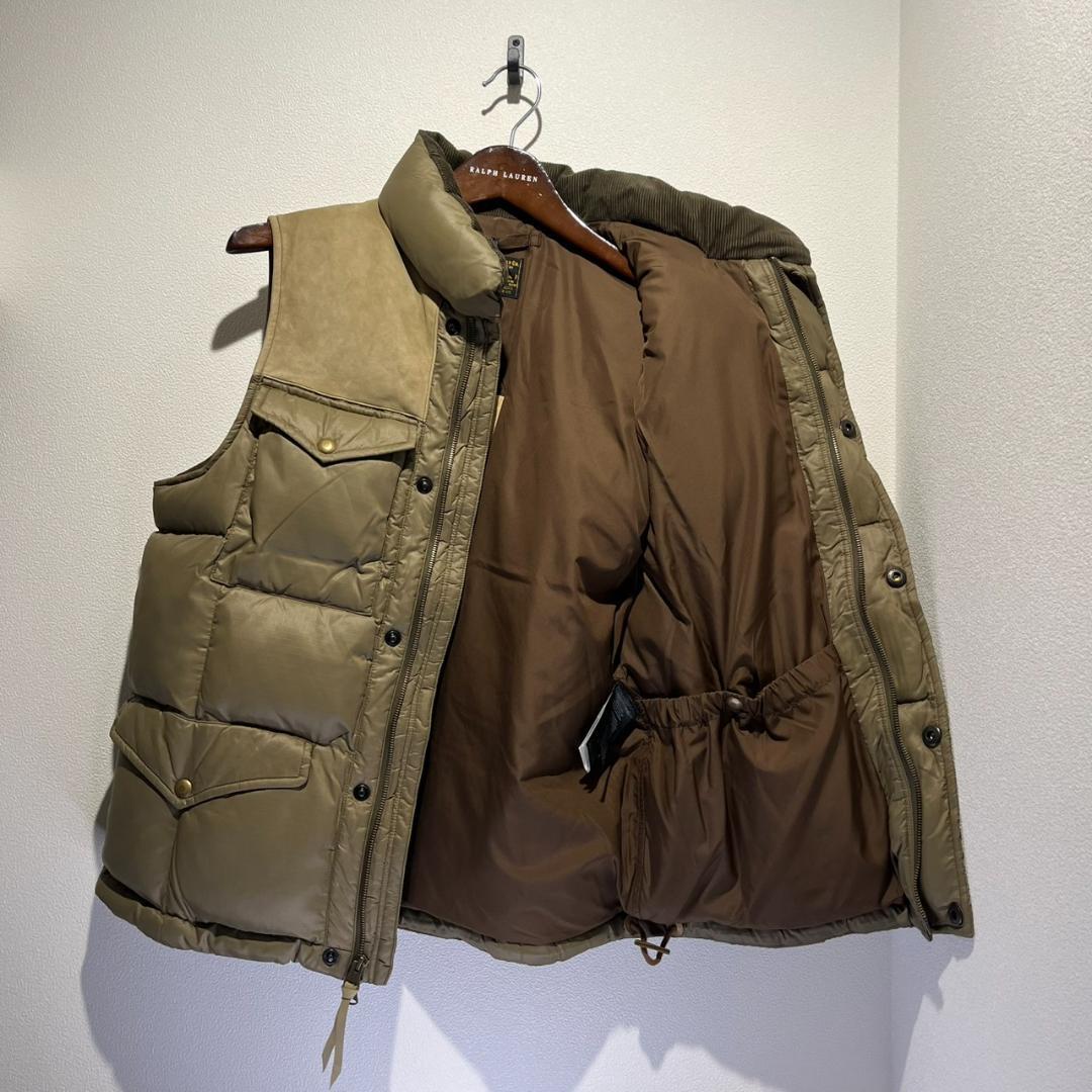 S【未使用】RRL レザーヨーク キルテッド リップストップ ベスト オリーブ