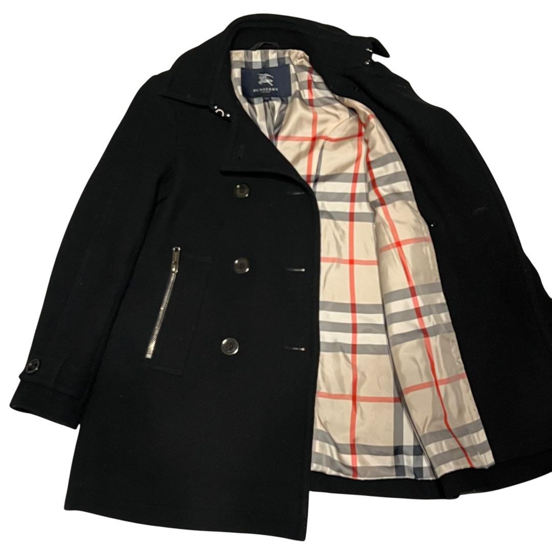 美品 バーバリー ピーコート ウール メガチェック ブラック 38