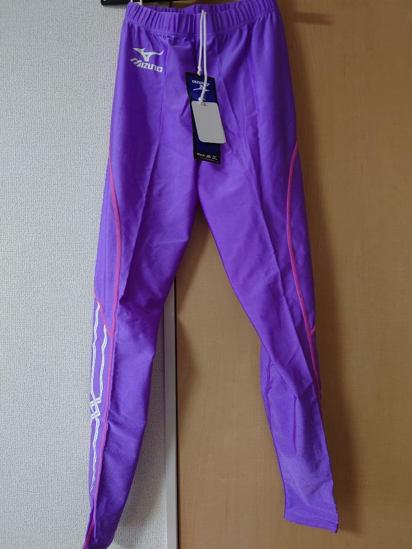 新品 別注 Mizuno 女子 陸上 ロング タイツ 紫 ピンク M