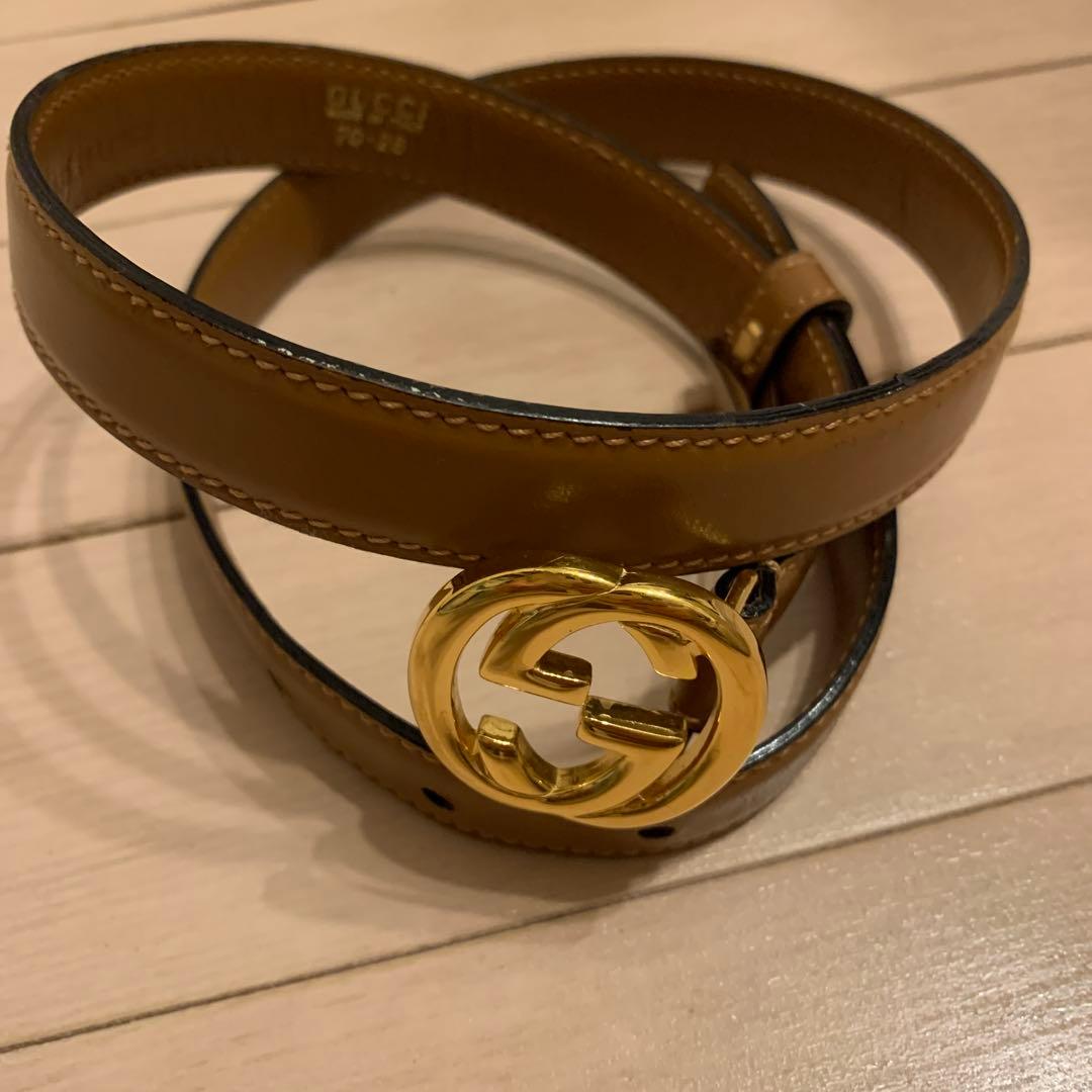 GUCCI ブラウンレザーベルト 70.28