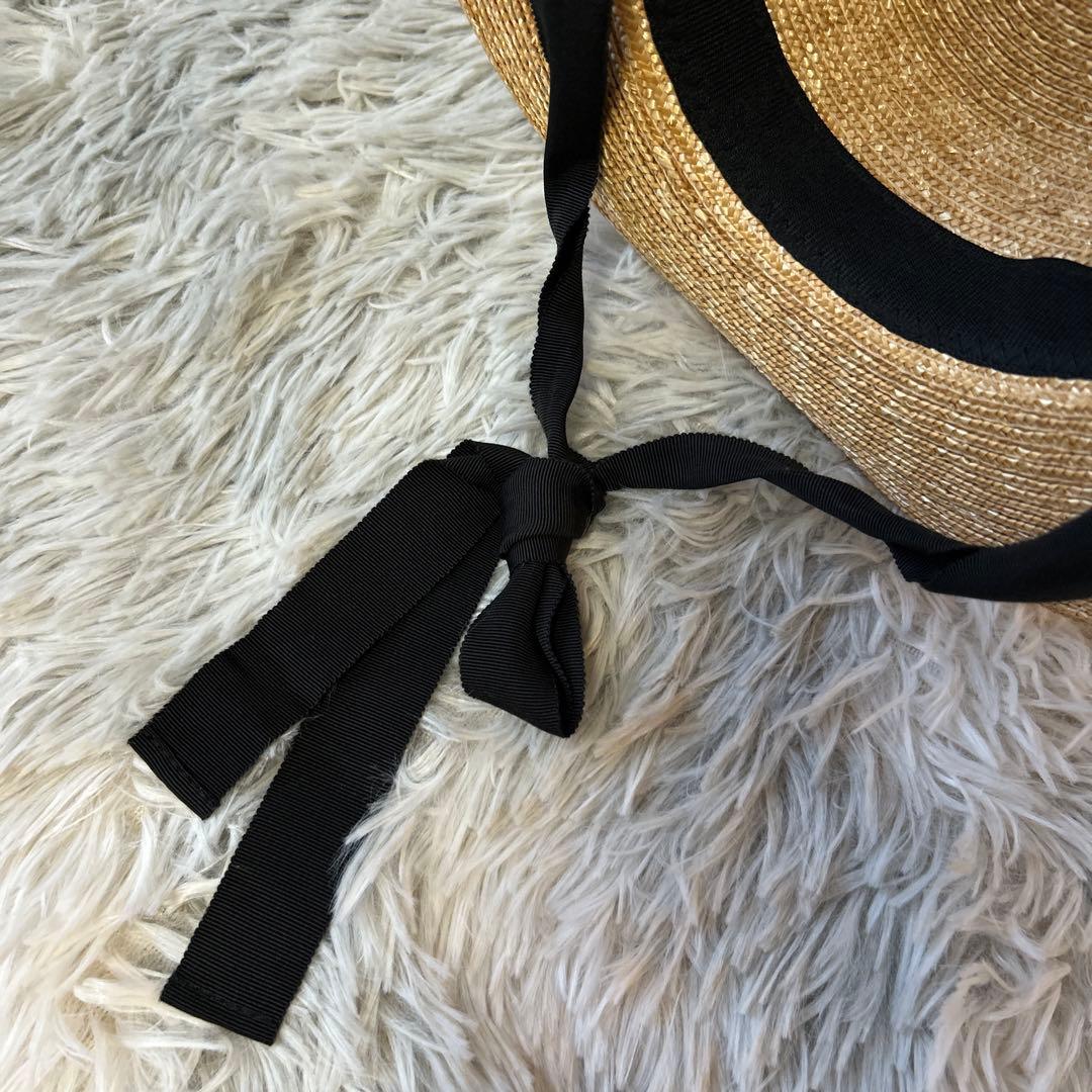 【新品】Wica Grocery カンカン帽子 ブラック・ベージュリボン付