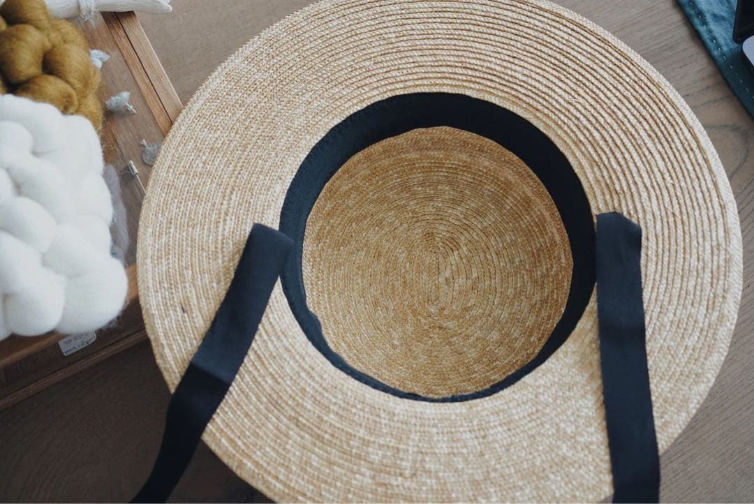 【新品】Wica Grocery カンカン帽子 ブラック・ベージュリボン付