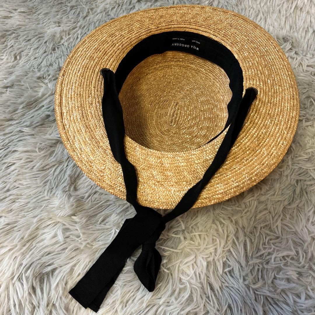 【新品】Wica Grocery カンカン帽子 ブラック・ベージュリボン付