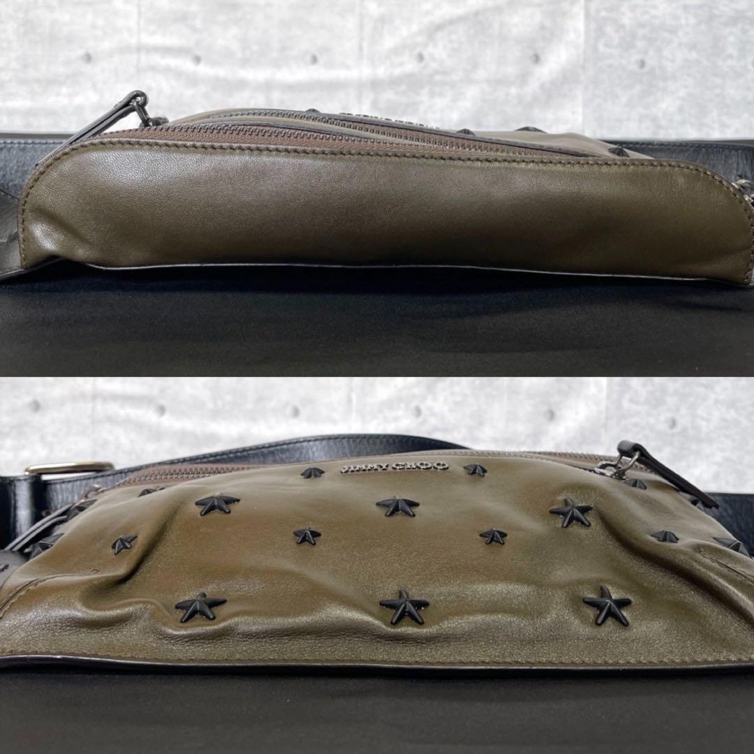 専用品JIMMY CHOO OSCAR オスカー カーキ レザー ボディバッグ