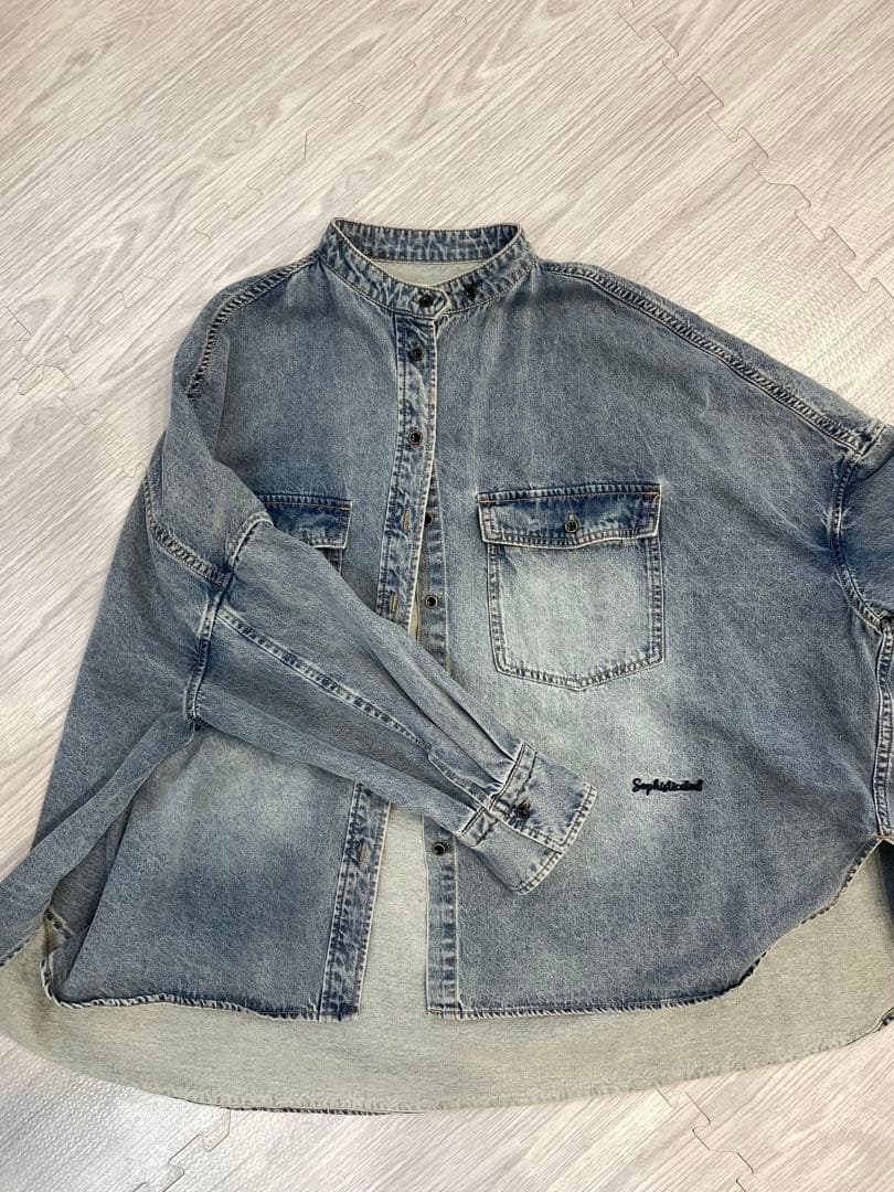 PUAL CE CIN ヴィンテージライクデニムバンドカラーシャツ