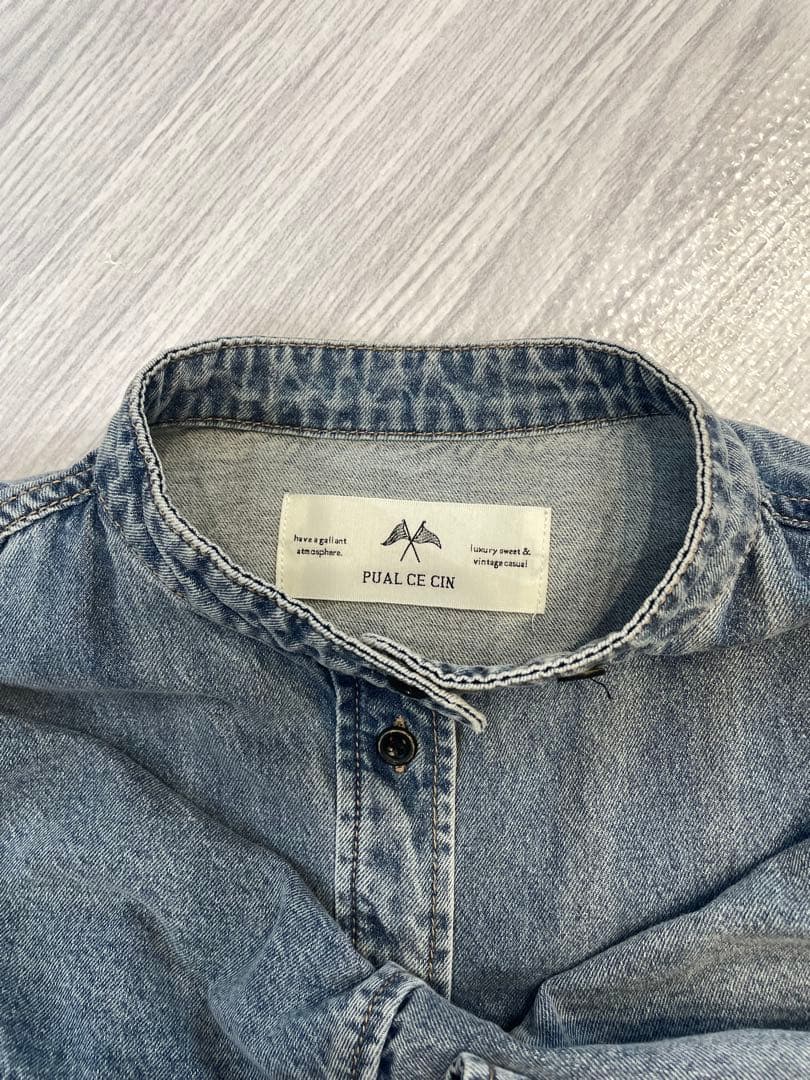 PUAL CE CIN ヴィンテージライクデニムバンドカラーシャツ