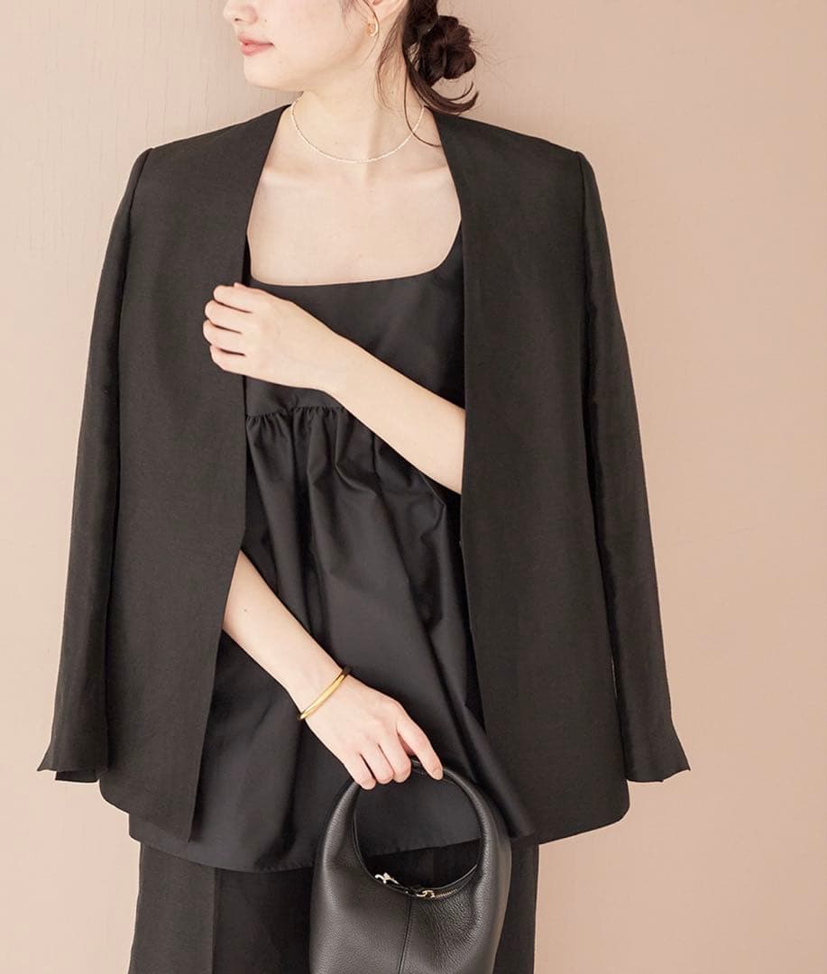 Plage 黒のスクエアネックノースリーブチュニック