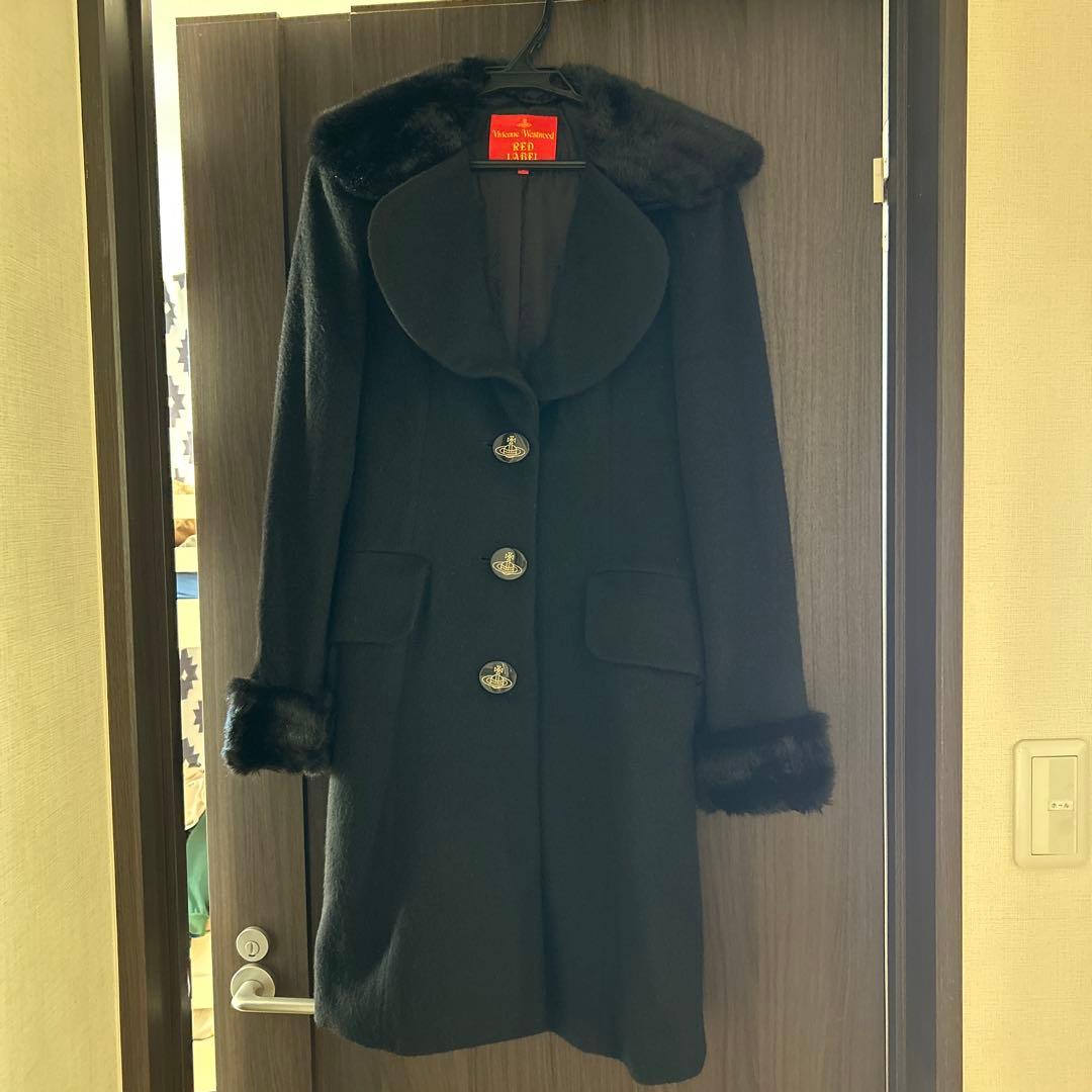 ウール コート 黒 ファー付き