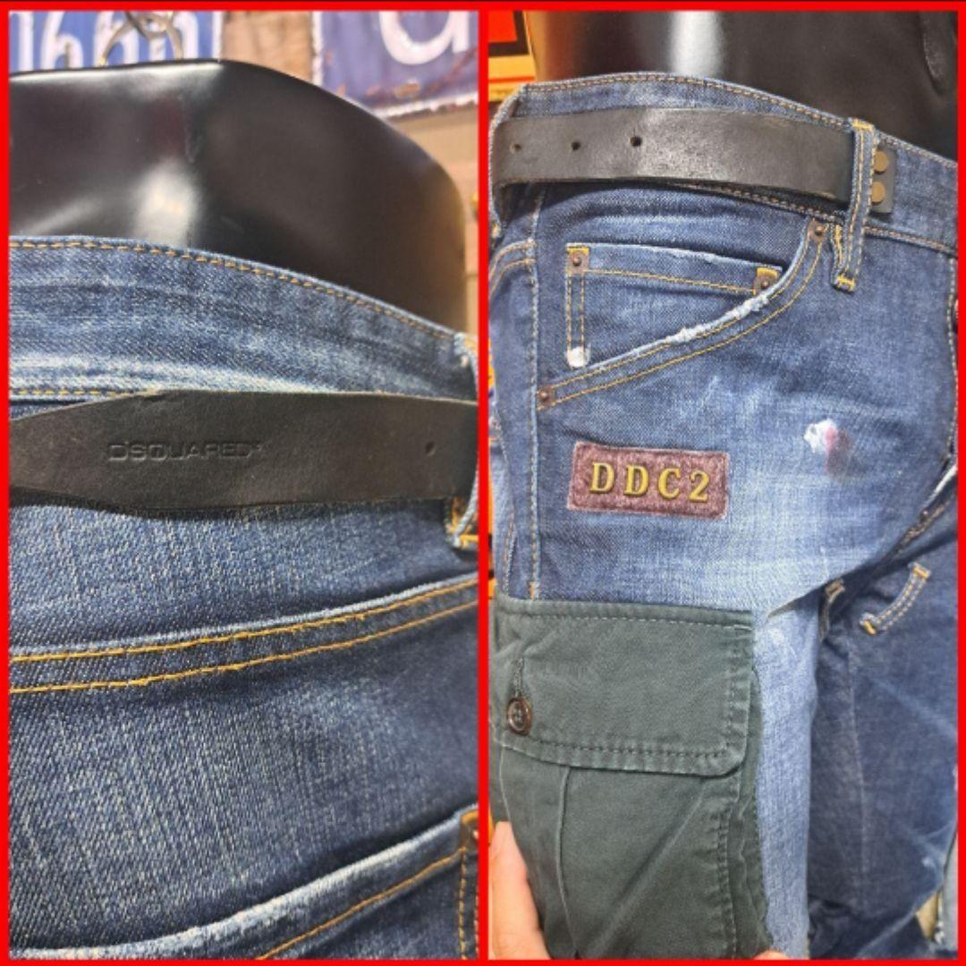 Dsquared2　ストレッチ　レザーベルト　デニムカーゴパンツ　46