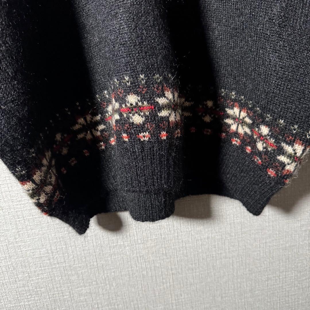 超希少★カールヘルム モヘアニット ヘンリーネック ノルディック柄 黒 XL程度