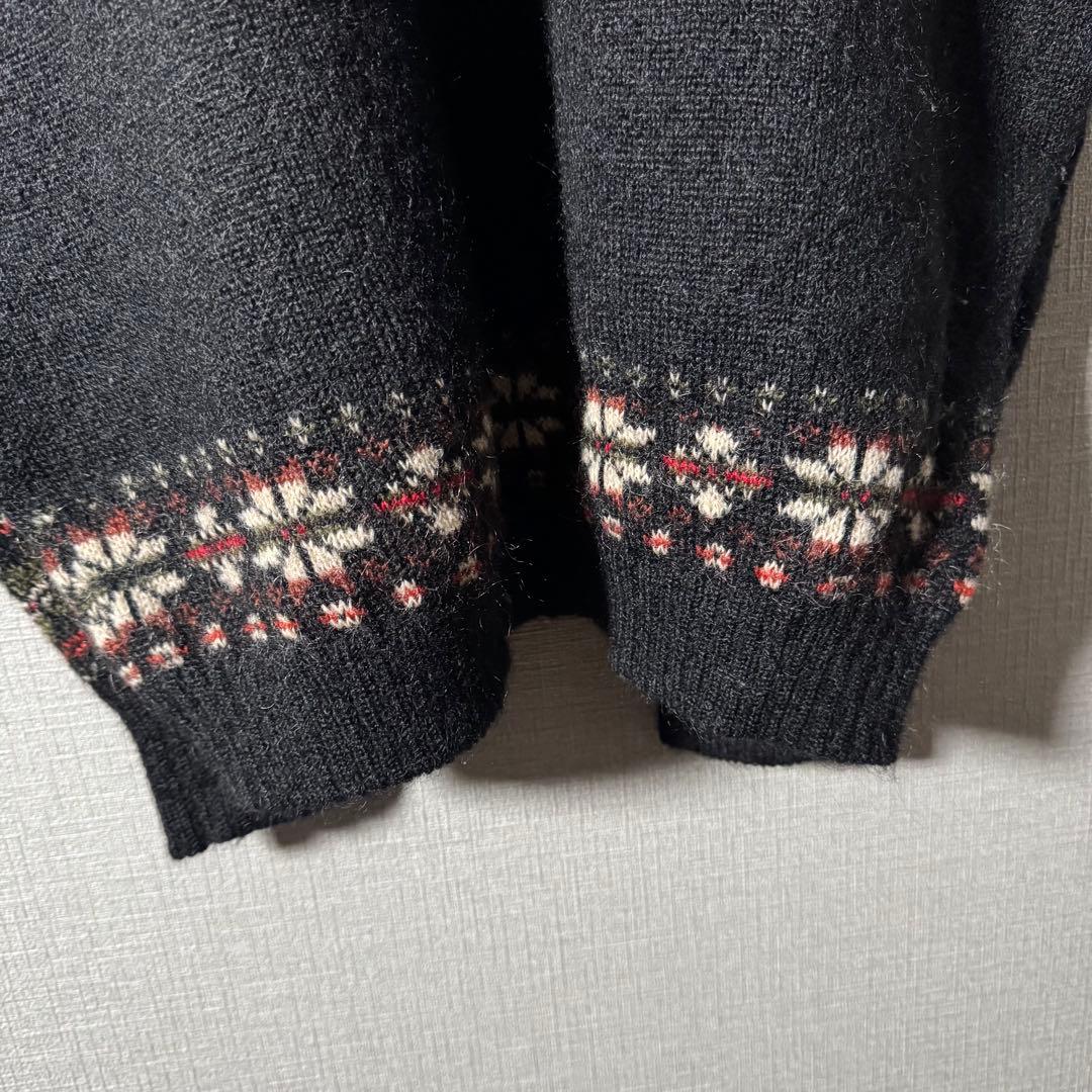 超希少★カールヘルム モヘアニット ヘンリーネック ノルディック柄 黒 XL程度