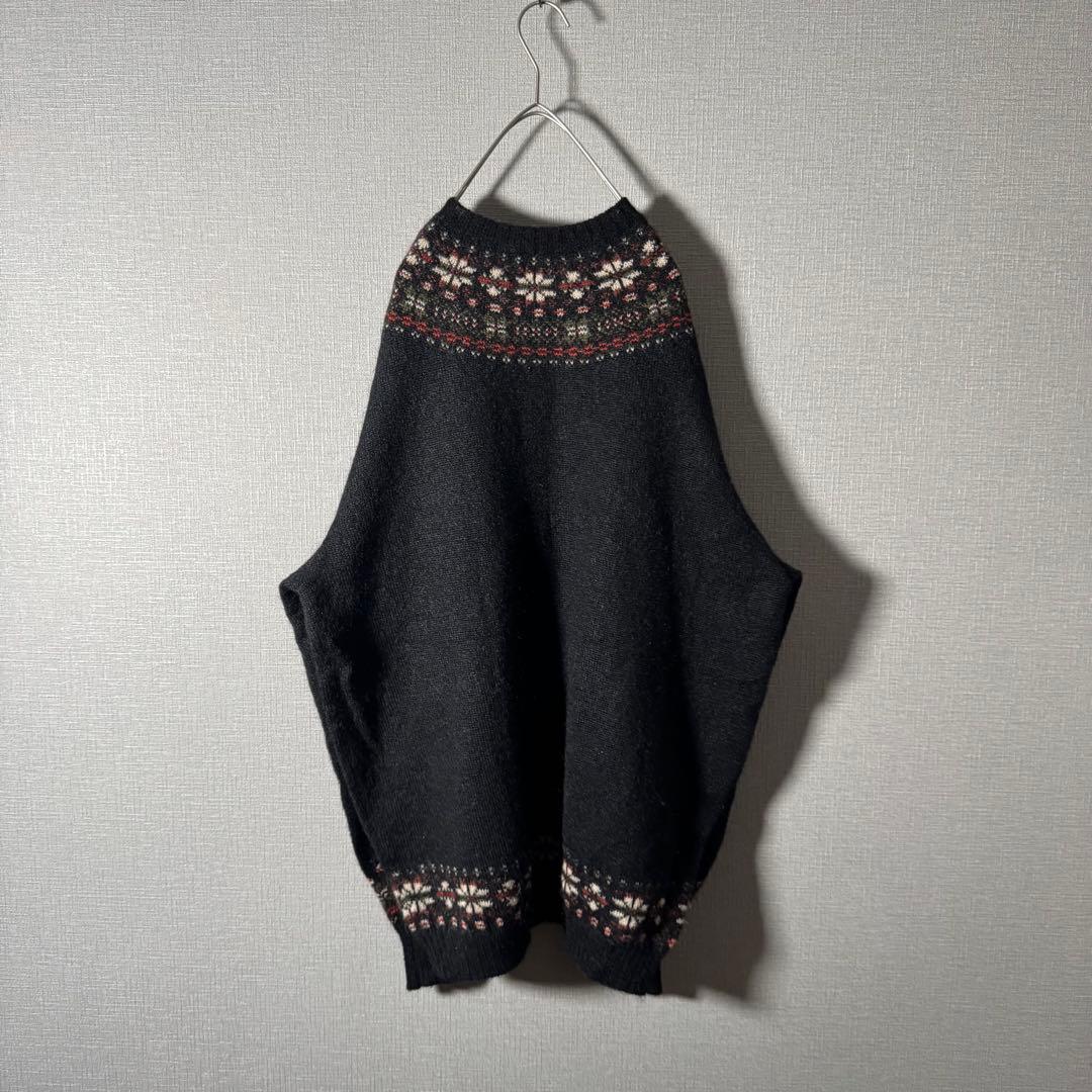 超希少★カールヘルム モヘアニット ヘンリーネック ノルディック柄 黒 XL程度