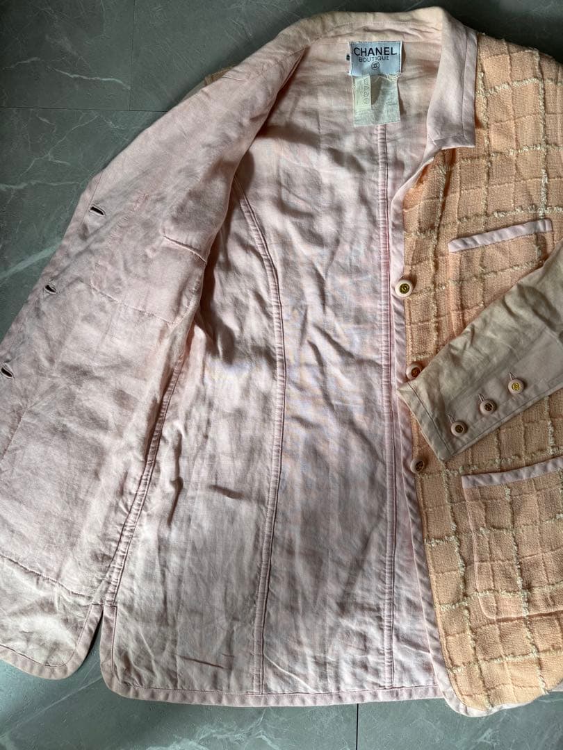 CHANEL アーカイブ 希少 ピンクツイード リネンセットアップ 90s