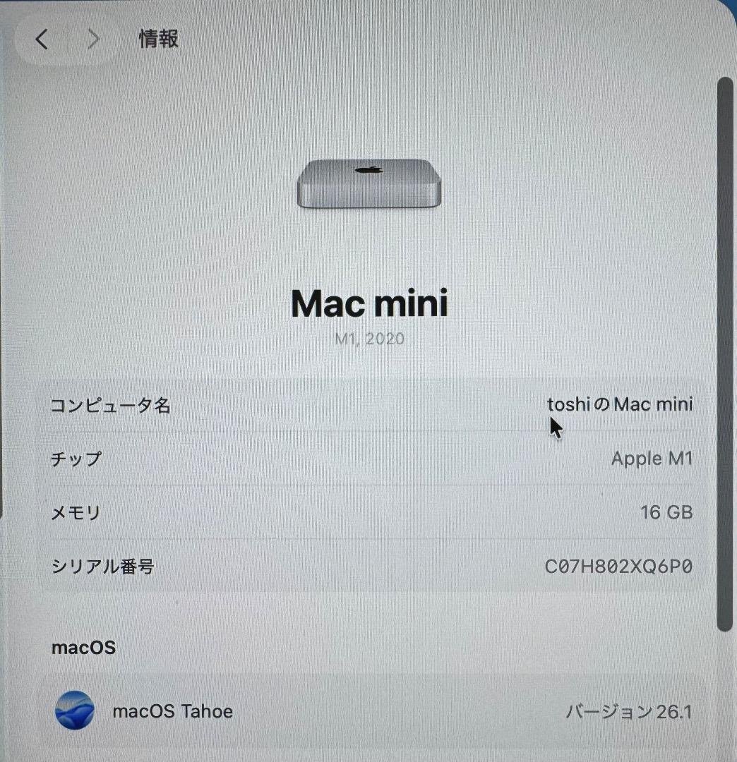 ミニPC Apple Mac mini M1 16GB 512GB