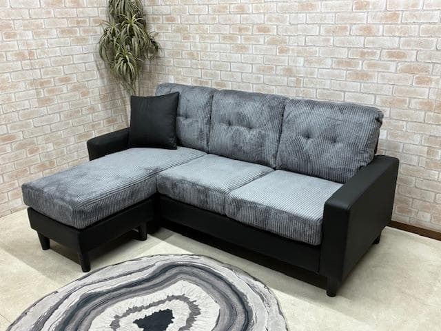 カウチソファ　３人掛け　コーデュロイ　BK　新品　大特価