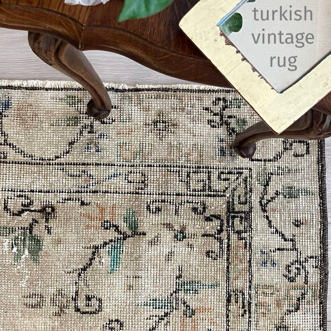 シノワズリ✳︎109×200ロイヤルミルクティー　グリーン　トルコヴィンテージラグ