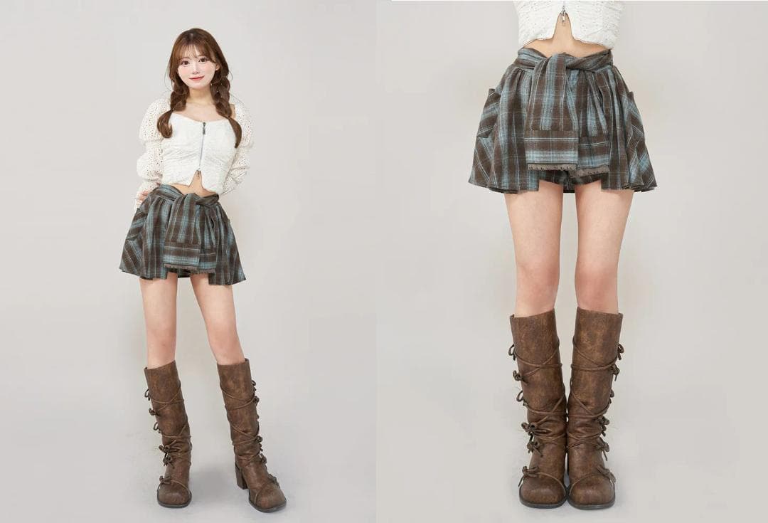 ダーリッチ darich レイヤードチェックショートパンツ ブラウン FREE