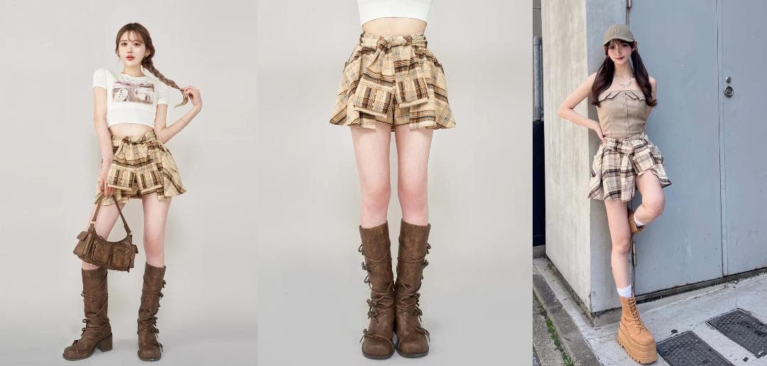 ダーリッチ darich レイヤードチェックショートパンツ ブラウン FREE