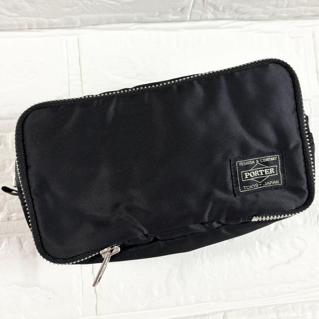 【極美品】PORTER ブラック ジッパーポーチ　タンカー　ダブルファスナー