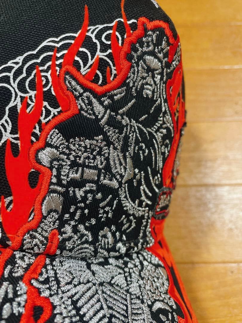 red monkey 炎 ファイア 刺繍 キャップ 帽子 ブラック エンペラー