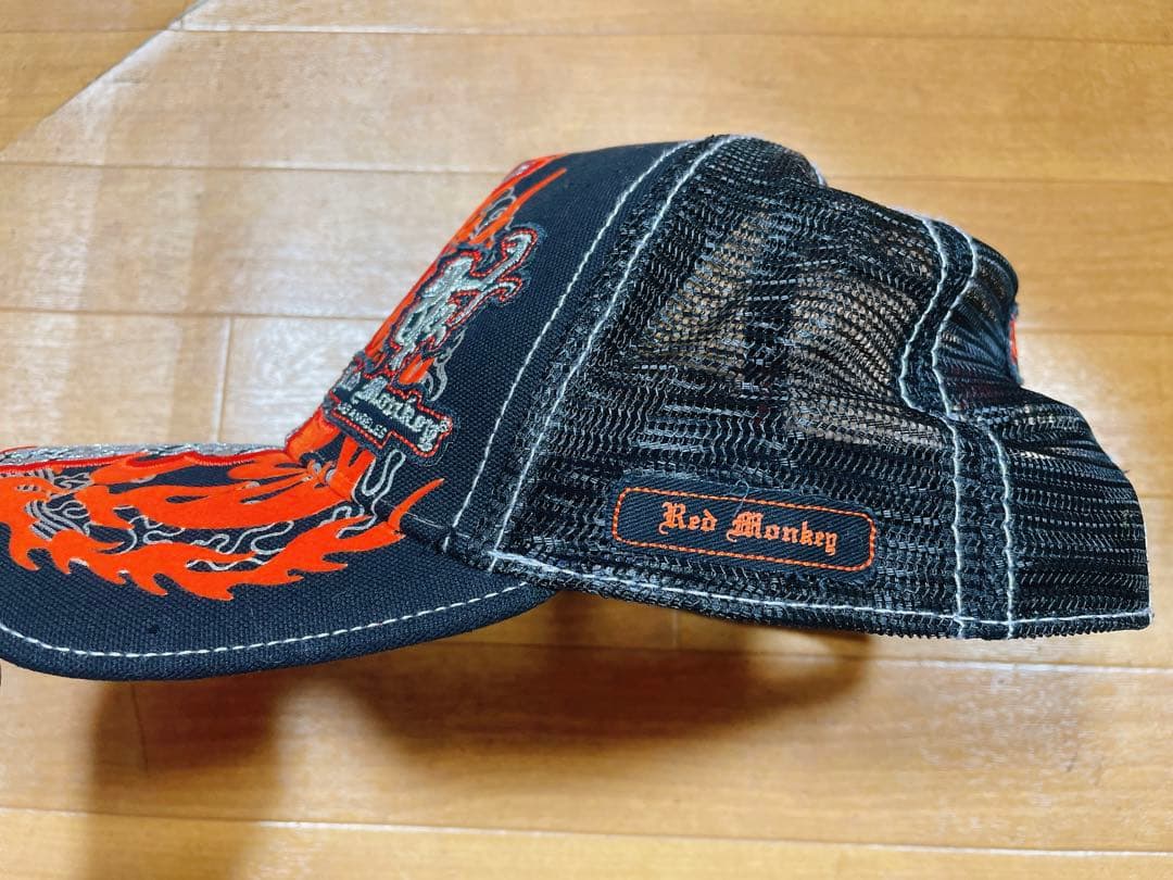 red monkey 炎 ファイア 刺繍 キャップ 帽子 ブラック エンペラー