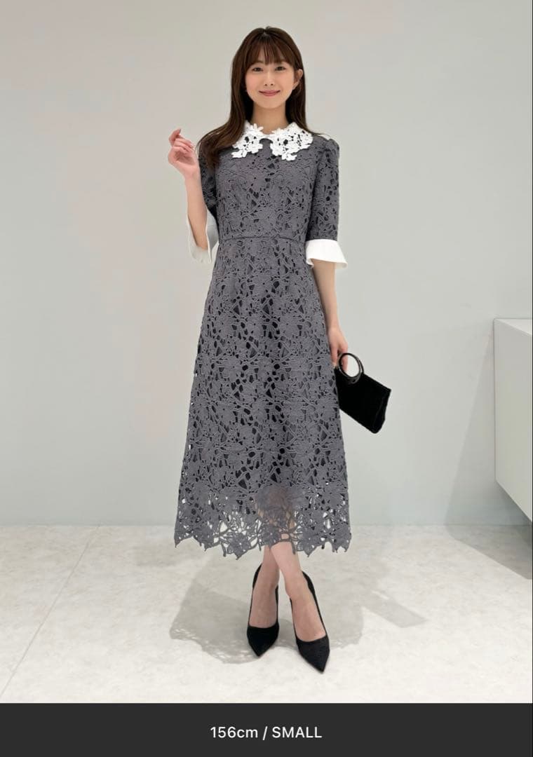 【LEJA】花柄レースカラースパンコール刺繍Aラインフレアドレスワンピース結婚式