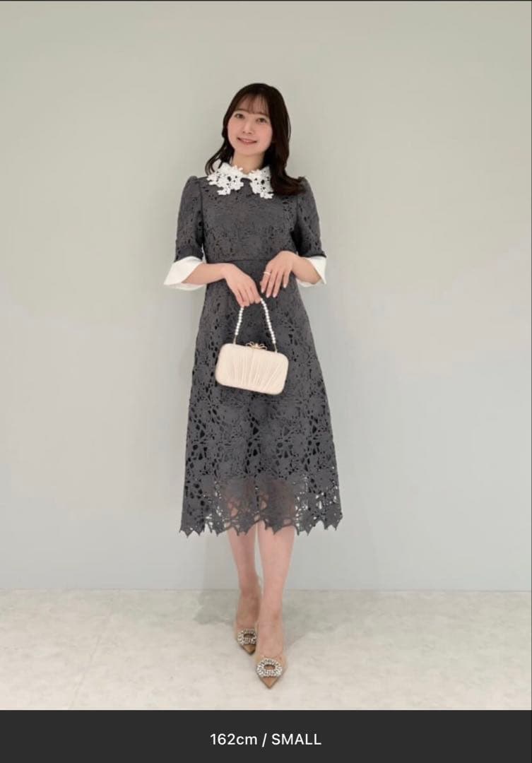 【LEJA】花柄レースカラースパンコール刺繍Aラインフレアドレスワンピース結婚式