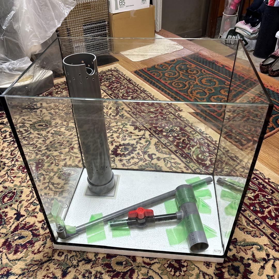 【引取限定】45㎝ オーバーフロー水槽 ガラス製 パイプ付き