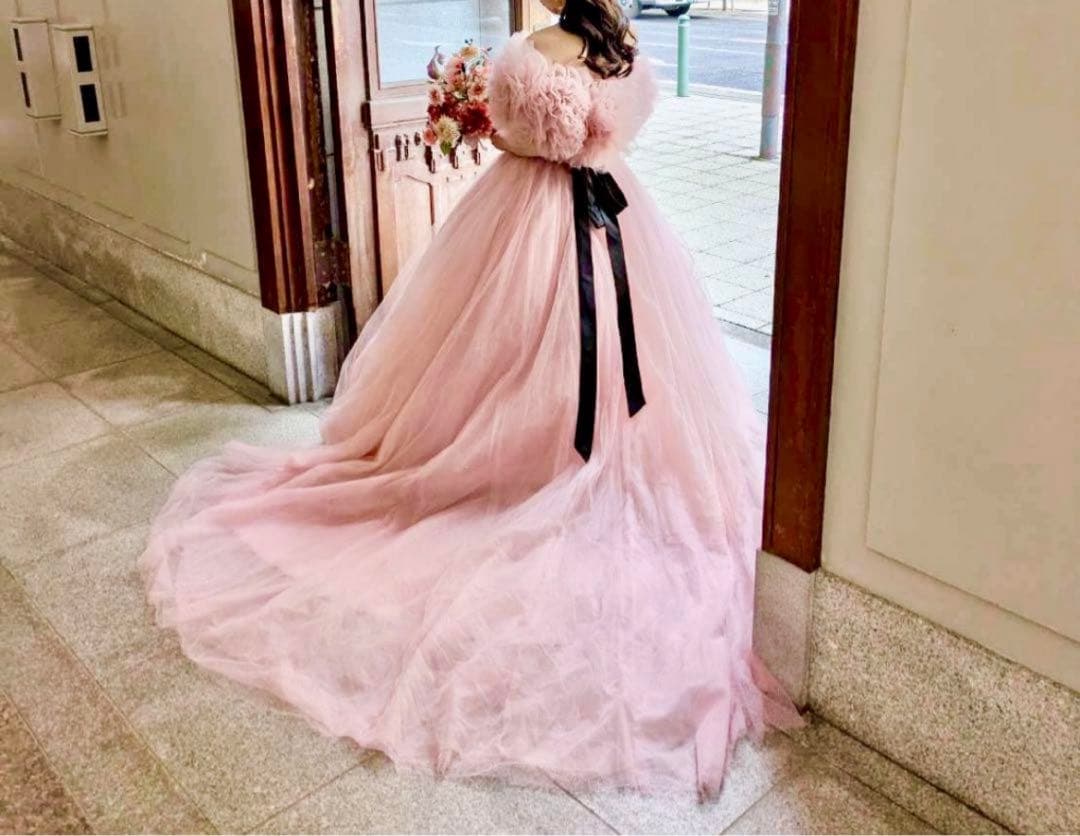 ハツコエンドウ風カラードレス　くすみピンク　ウェディングドレス