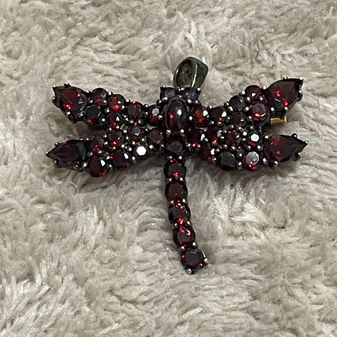 碌山 ROKUZAN ロクザン ガーネット 925トンボ ブローチ　トップ