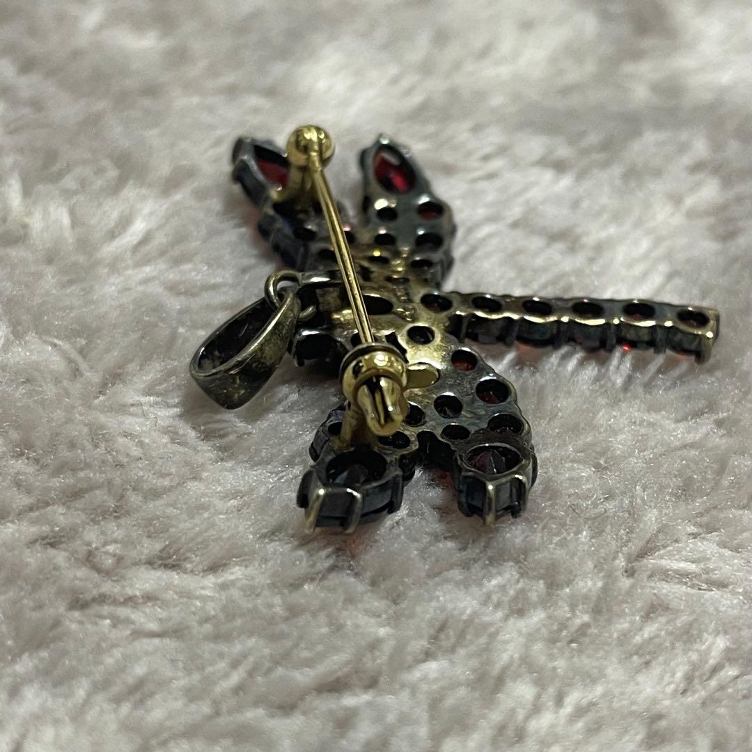 碌山 ROKUZAN ロクザン ガーネット 925トンボ ブローチ　トップ