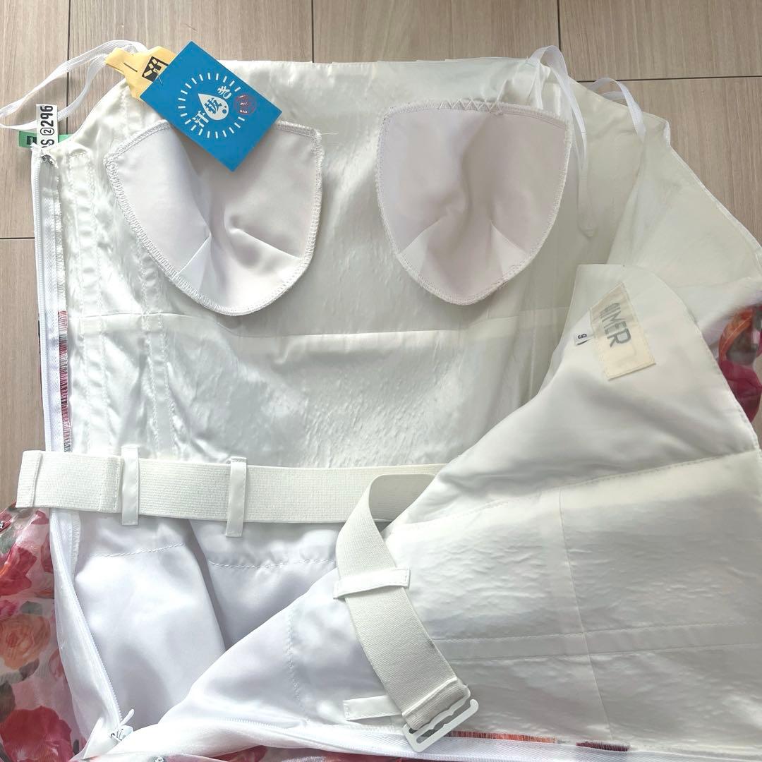 AIMER エメ ドレス M カラー ロング白×ローズ柄ステージ クリーニング済