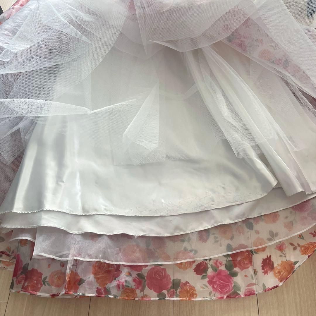 AIMER エメ ドレス M カラー ロング白×ローズ柄ステージ クリーニング済