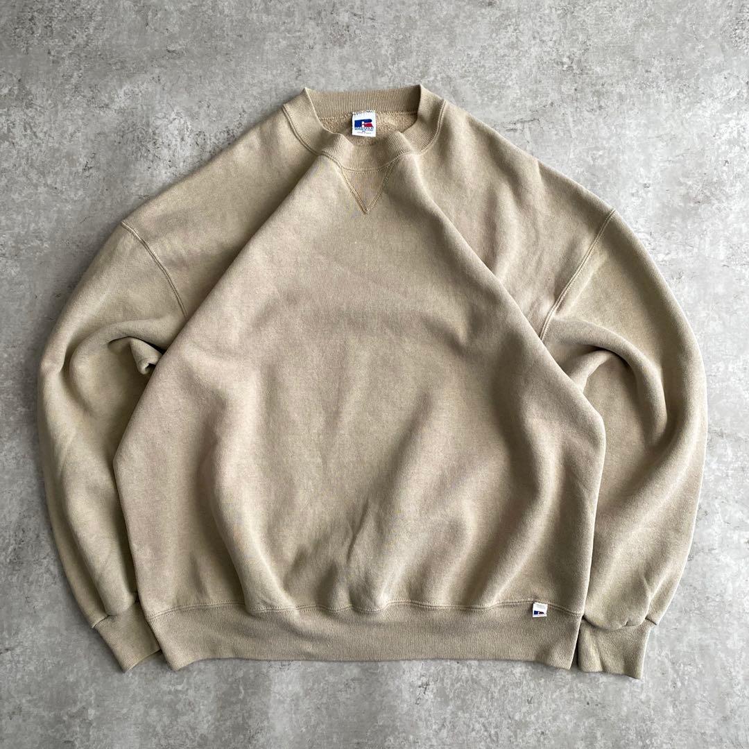 レアカラー神サイズ90sラッセル無地スウェットUSA製XLサンドベージュ