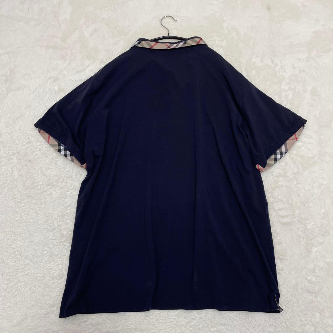 【美品】バーバリー ポロシャツ 6XL ノバチェック ホースロゴ ネイビー