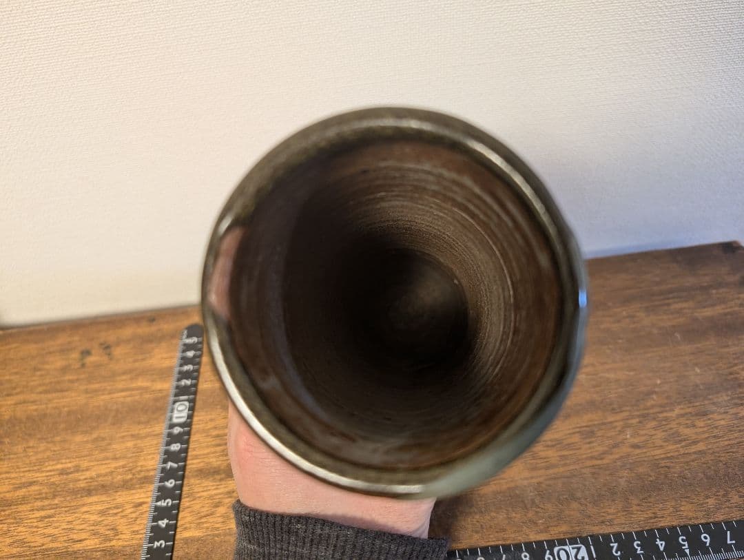 田村耕一　人間国宝　銅彩鶴画筒花入　花瓶　辰砂　花器　花瓶