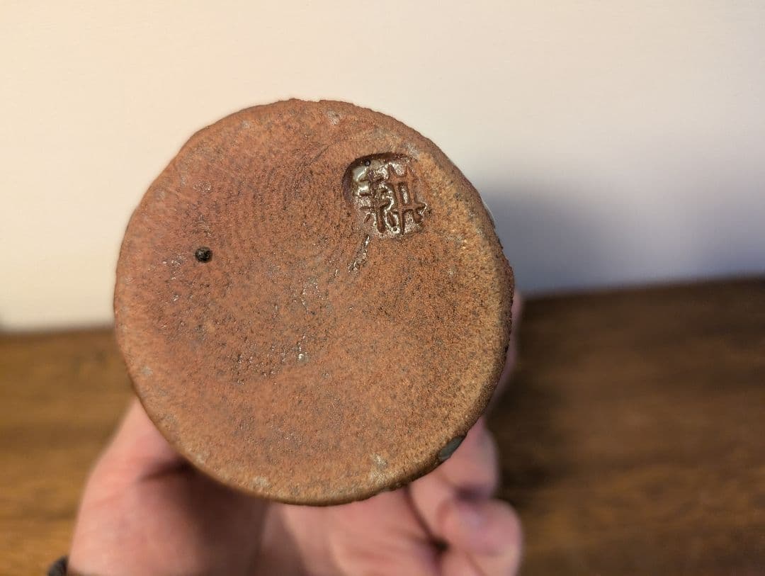 田村耕一　人間国宝　銅彩鶴画筒花入　花瓶　辰砂　花器　花瓶