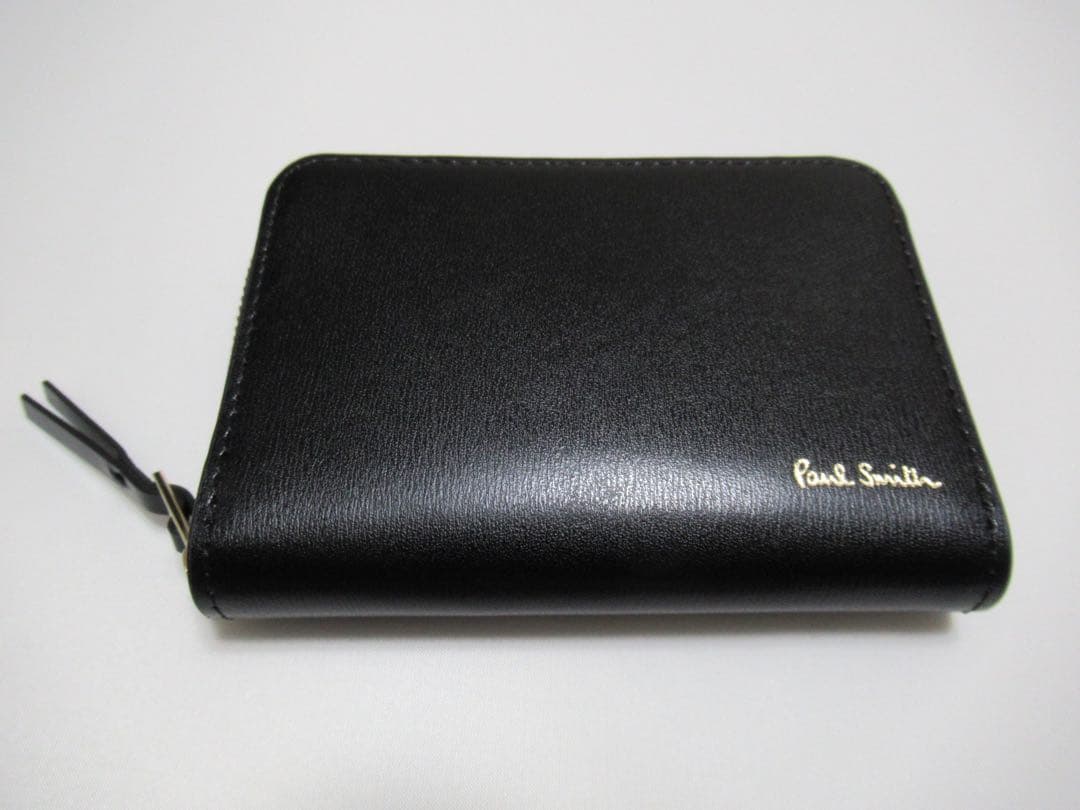 ポールスミス 新品！シティエンボスファスナー牛革×床革名刺入れ カードケース 黒