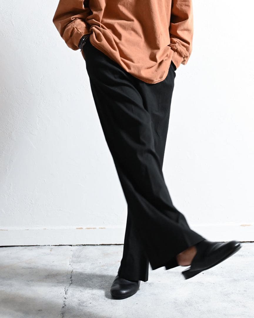 パンツ ANCELLM CUT OFF SLIT TUCK SLACKS BLACK 2
