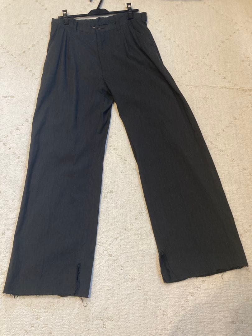 パンツ ANCELLM CUT OFF SLIT TUCK SLACKS BLACK 2