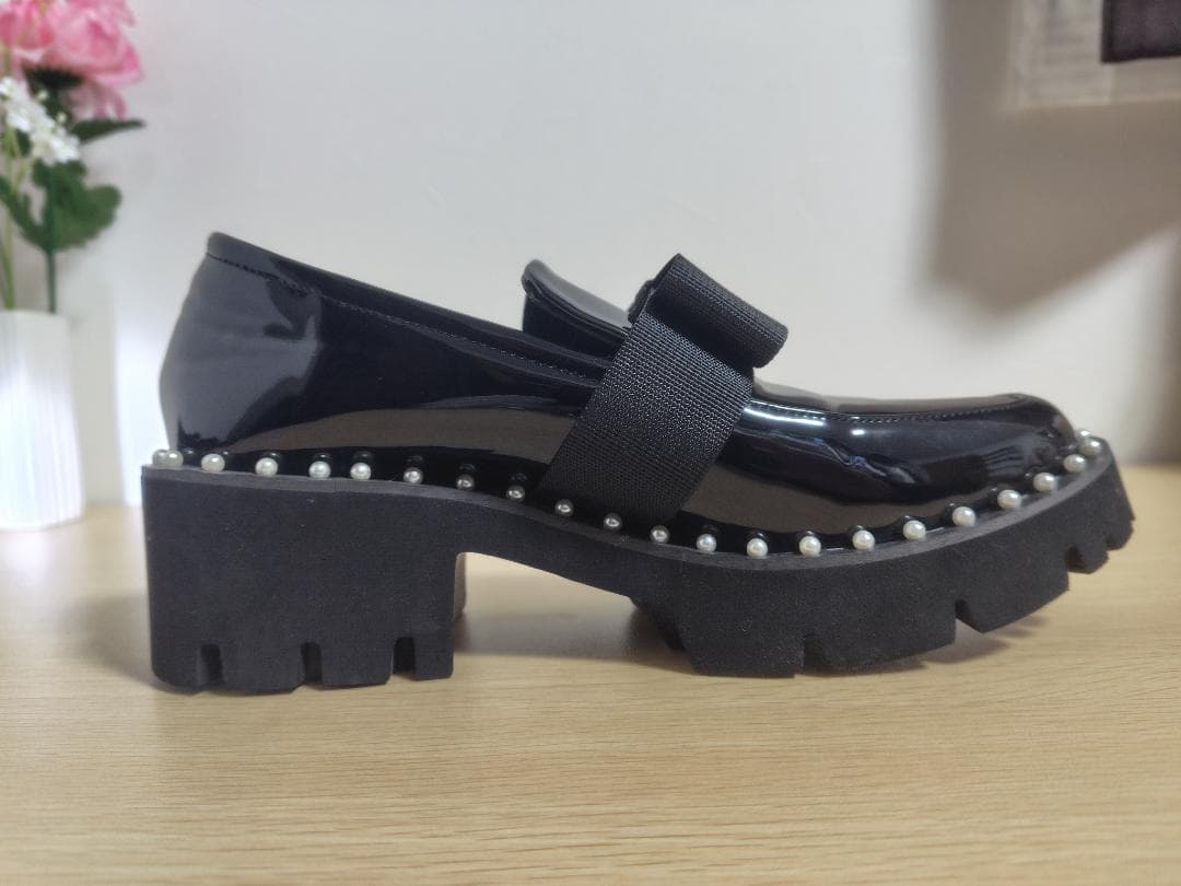 アキロン×ドノバン 厚底パールローファー 黒M Akiron × Donoban