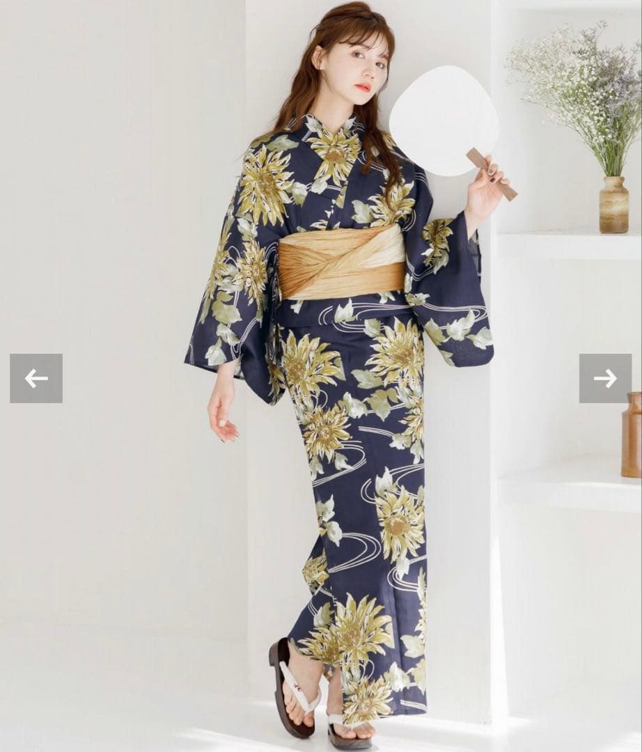【9月30日まで出品】Dita 夏色の向日葵しらべ(藍) 浴衣