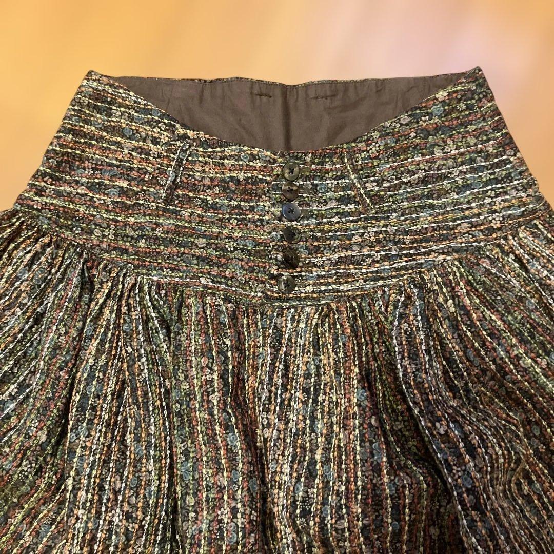 KAPITALレディースショートパンツ茶系刺し子風綿100%日本製デザイン変形