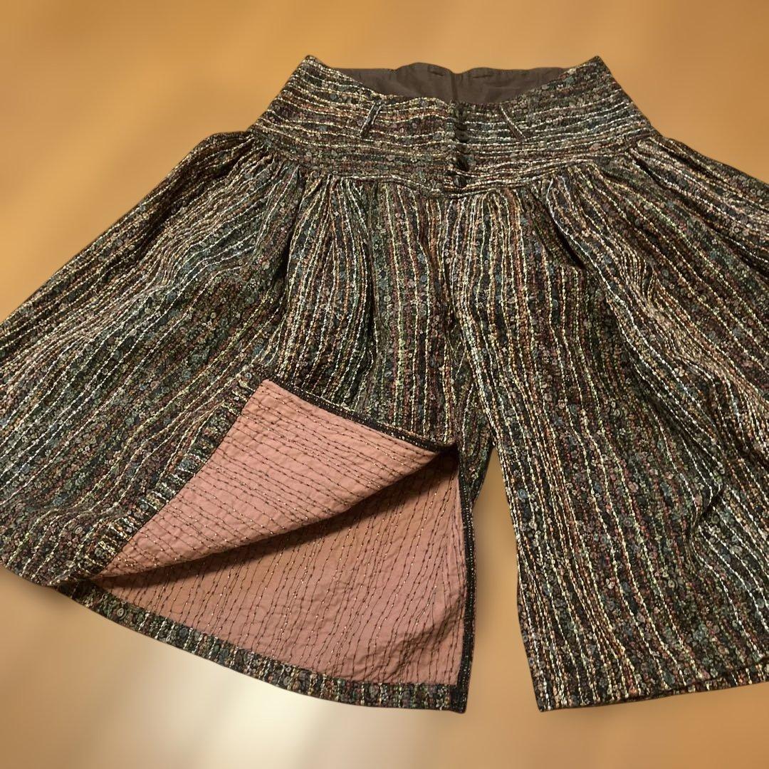 KAPITALレディースショートパンツ茶系刺し子風綿100%日本製デザイン変形